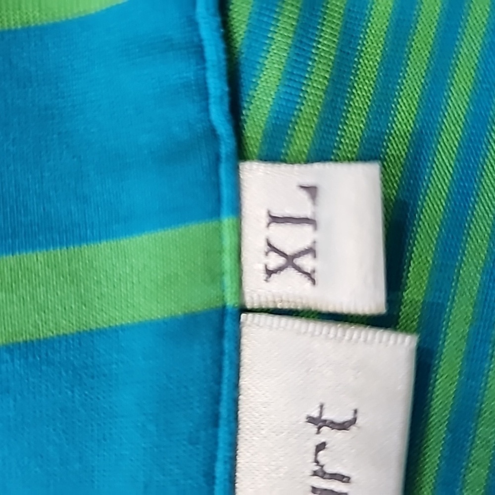 Bette & court pin striped, green/blue golf shirt active wear. V neck. Size XL. - Picture 8 of 10